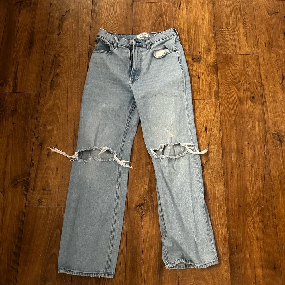 Abercrombie & Fitch Light Blue Distressed Straight Leg Jeans